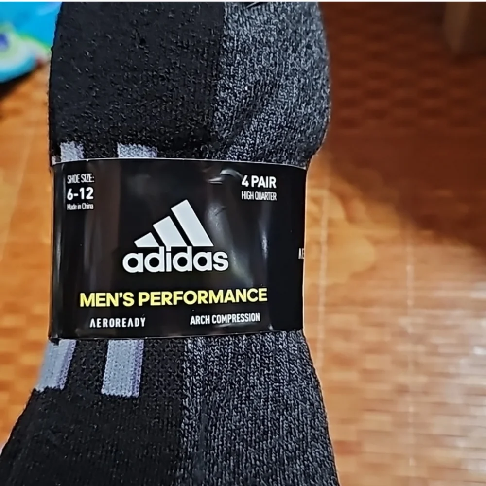Socks by Adidas Mens 4 Pair Performance High Quarter Length grey black